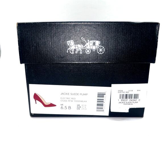 Coach Jackie Red Suede Pump 6.5 Gold Trim Elegant Chic Party Heels Holiday Shoes - Picture 7 of 11